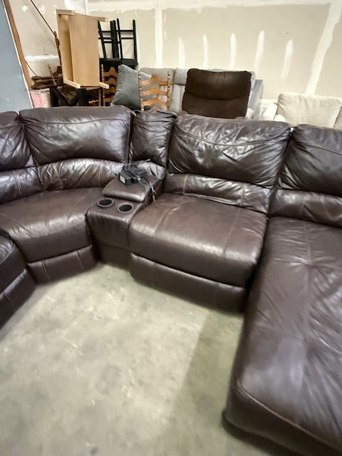 *Free Delivery* Large Real Leather 6 Piece Sectional Couch Power Recliners