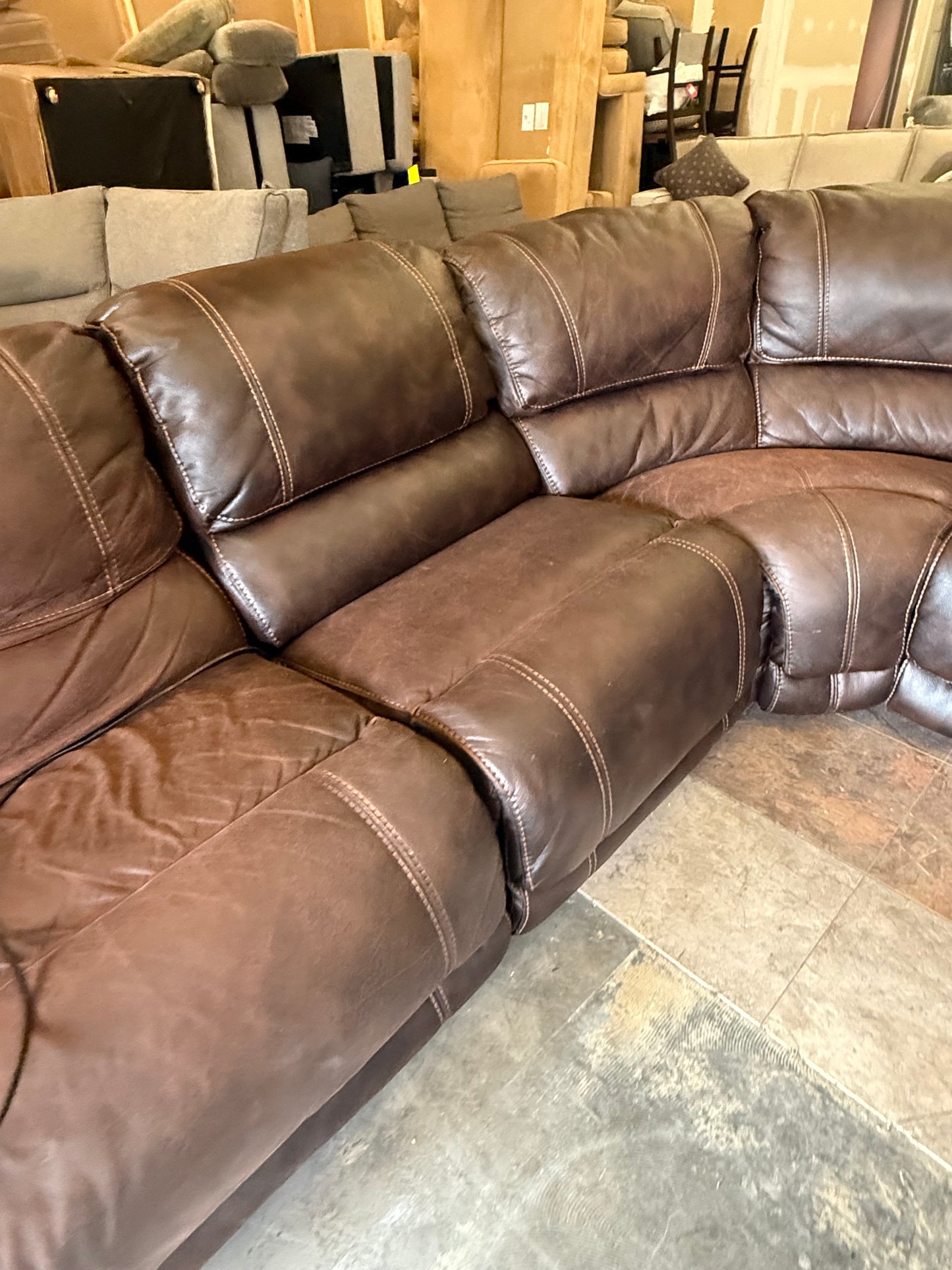 *Free Delivery* Retails $2000+ - Raymour & Flannigan Leather Sectional Couch with Power Recliners and Console (Copy)