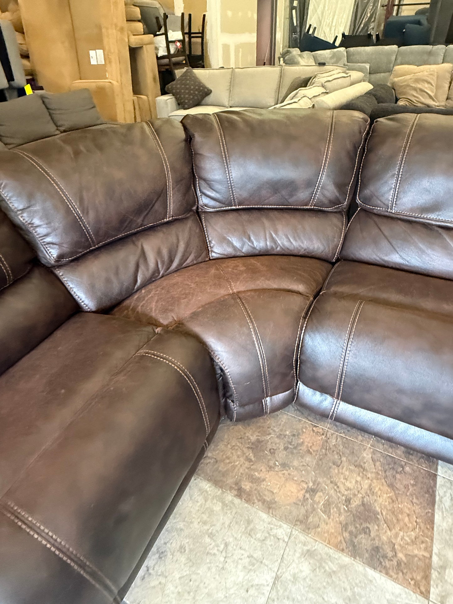 *Free Delivery* Retails $2000+ - Raymour & Flannigan Leather Sectional Couch with Power Recliners and Console (Copy)