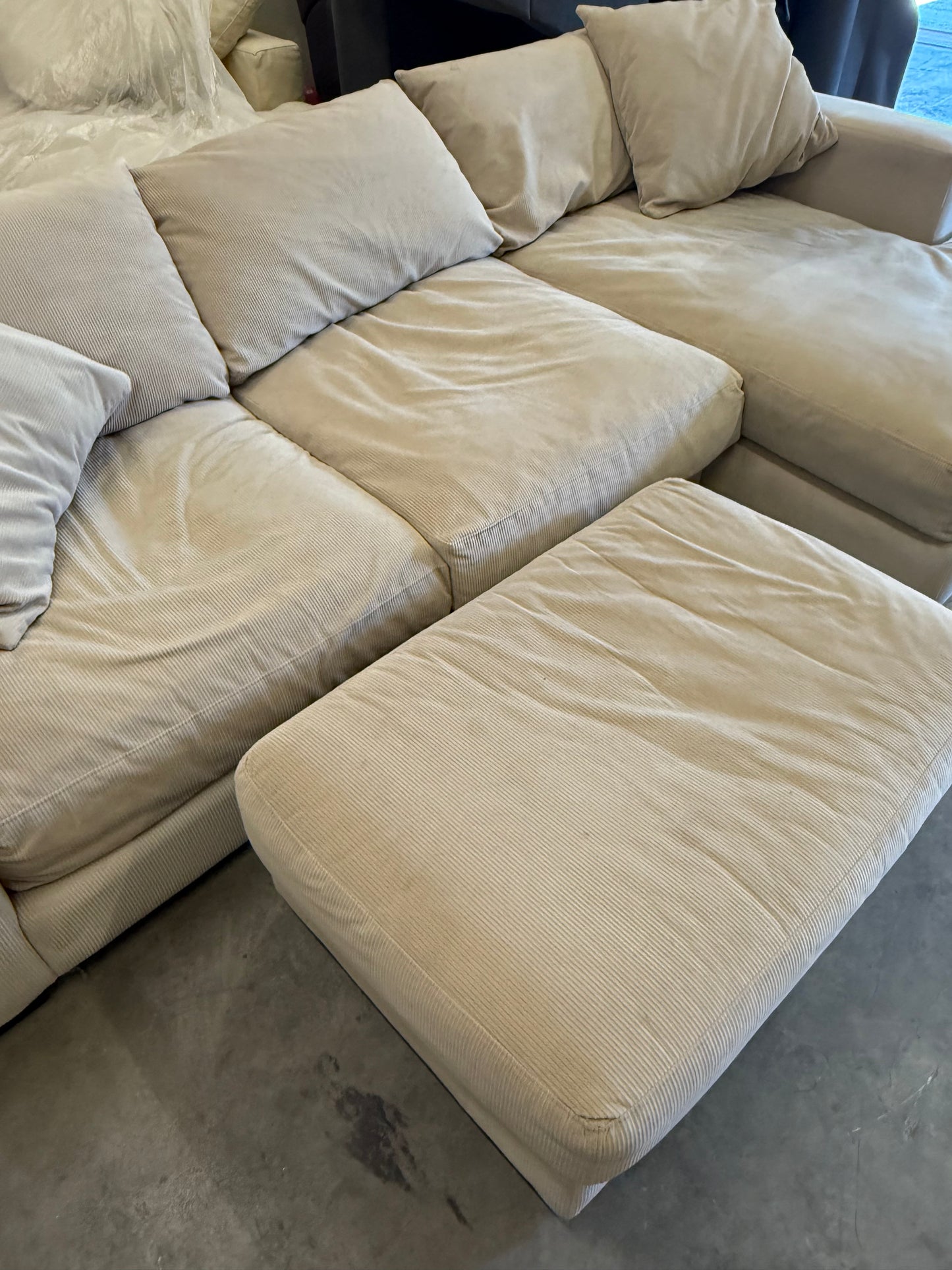 *Free Delivery* Excellent Condition Microfiber Corduroy Cloud Couch with Ottoman (Retails $2000+)
