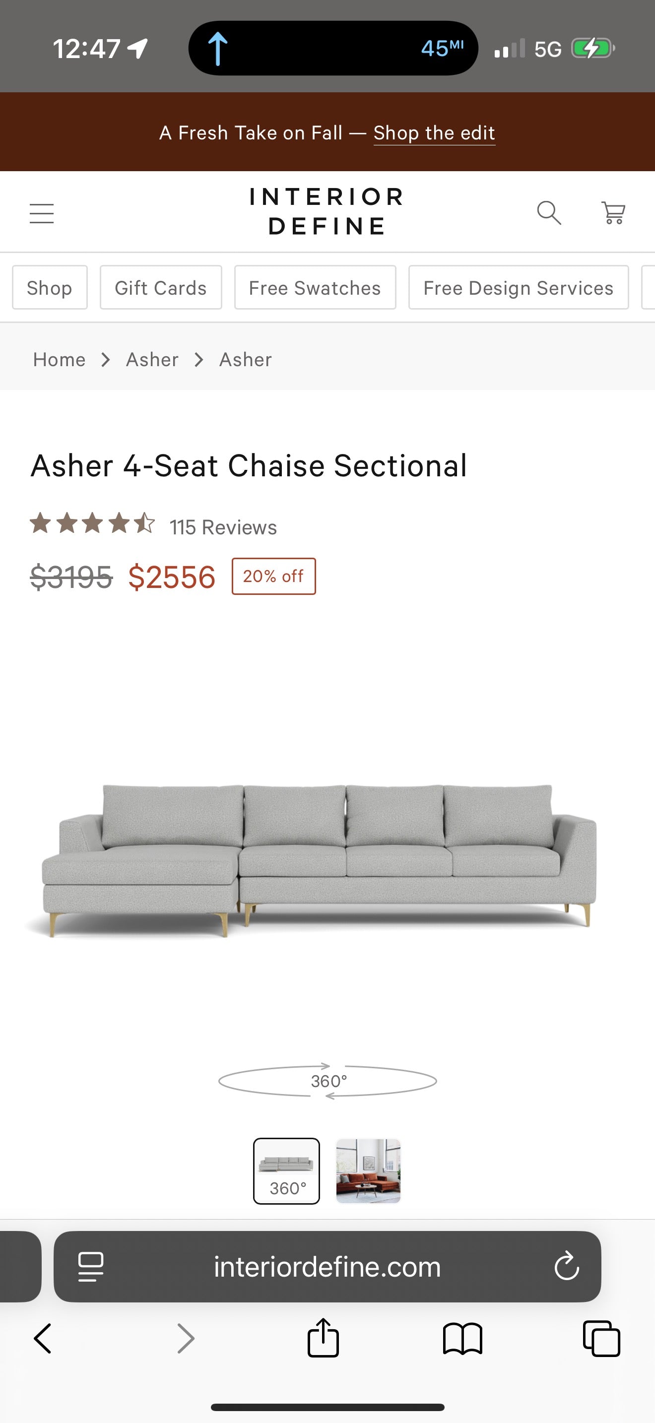 *Free Delivery* Interior Define Modern Asher 4 Seat Sectional Couch (Retails 2500+)