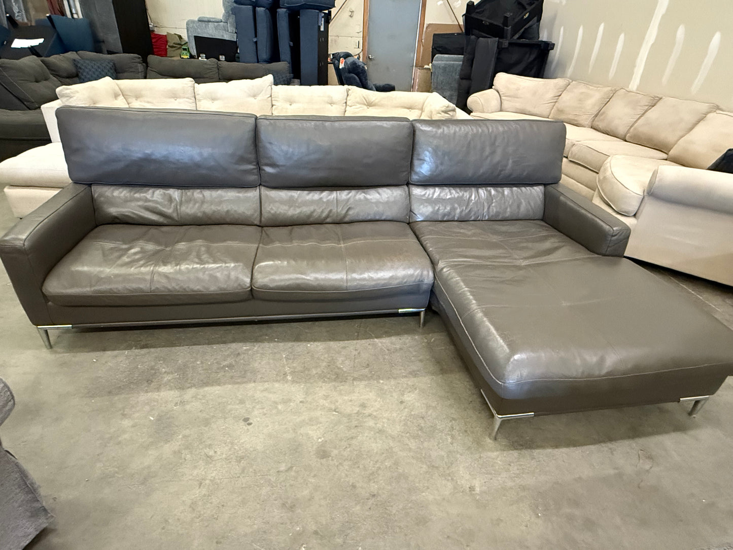*Free Delivery* Jordan's Furniture Real Leather Modern Style Couch (Retails $3000+)