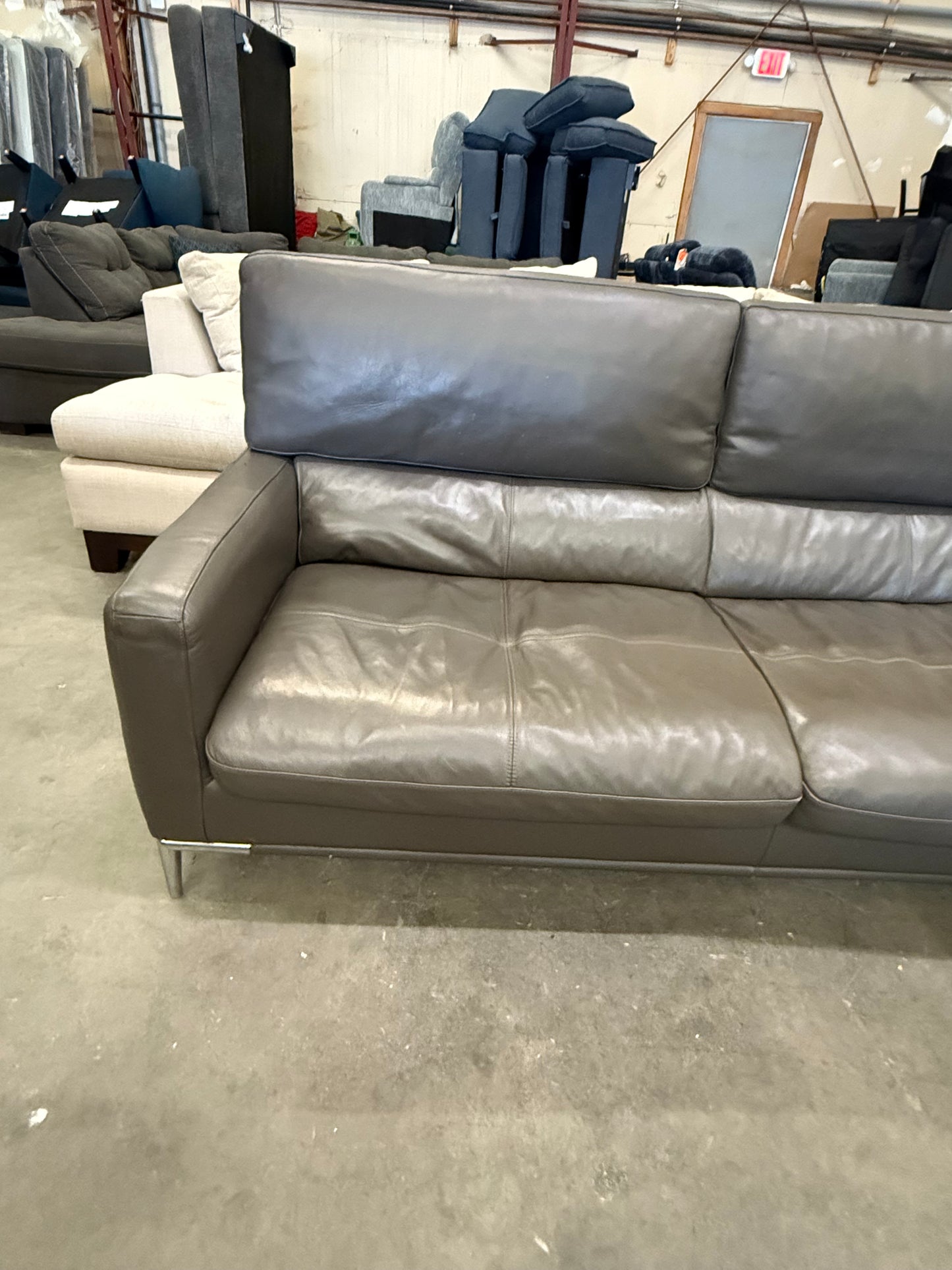 *Free Delivery* Jordan's Furniture Real Leather Modern Style Couch (Retails $3000+)
