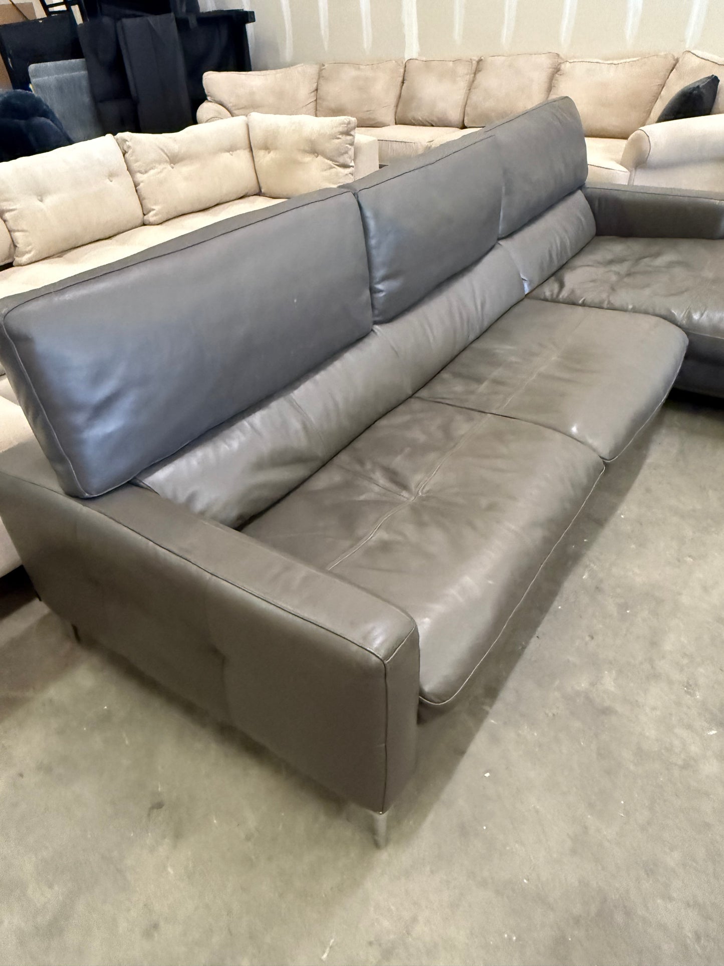 *Free Delivery* Jordan's Furniture Real Leather Modern Style Couch (Retails $3000+)