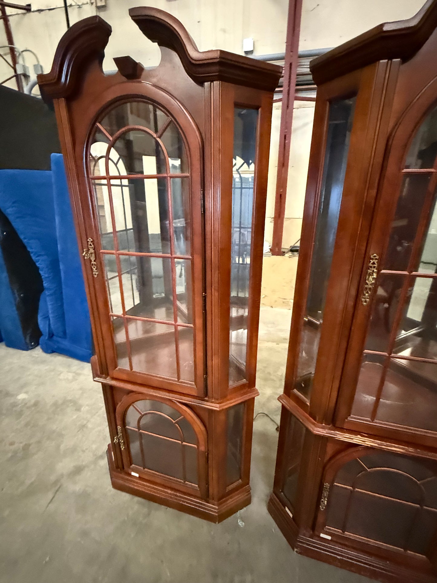 Cherry Curio Cabinets with Glass Shelves and Light - Matching Set PULASKI FURNITURE