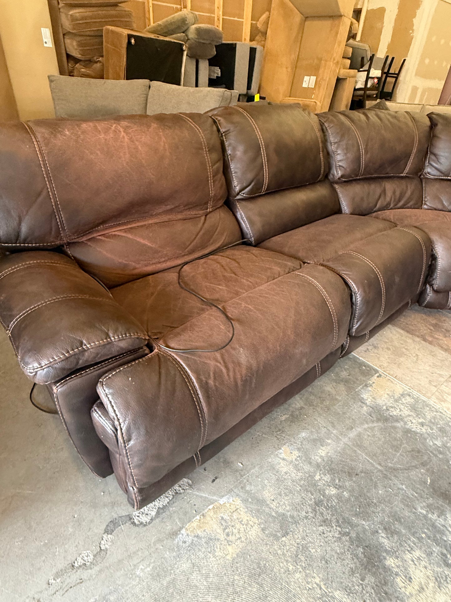 *Free Delivery* Retails $2000+ - Raymour & Flannigan Leather Sectional Couch with Power Recliners and Console (Copy)