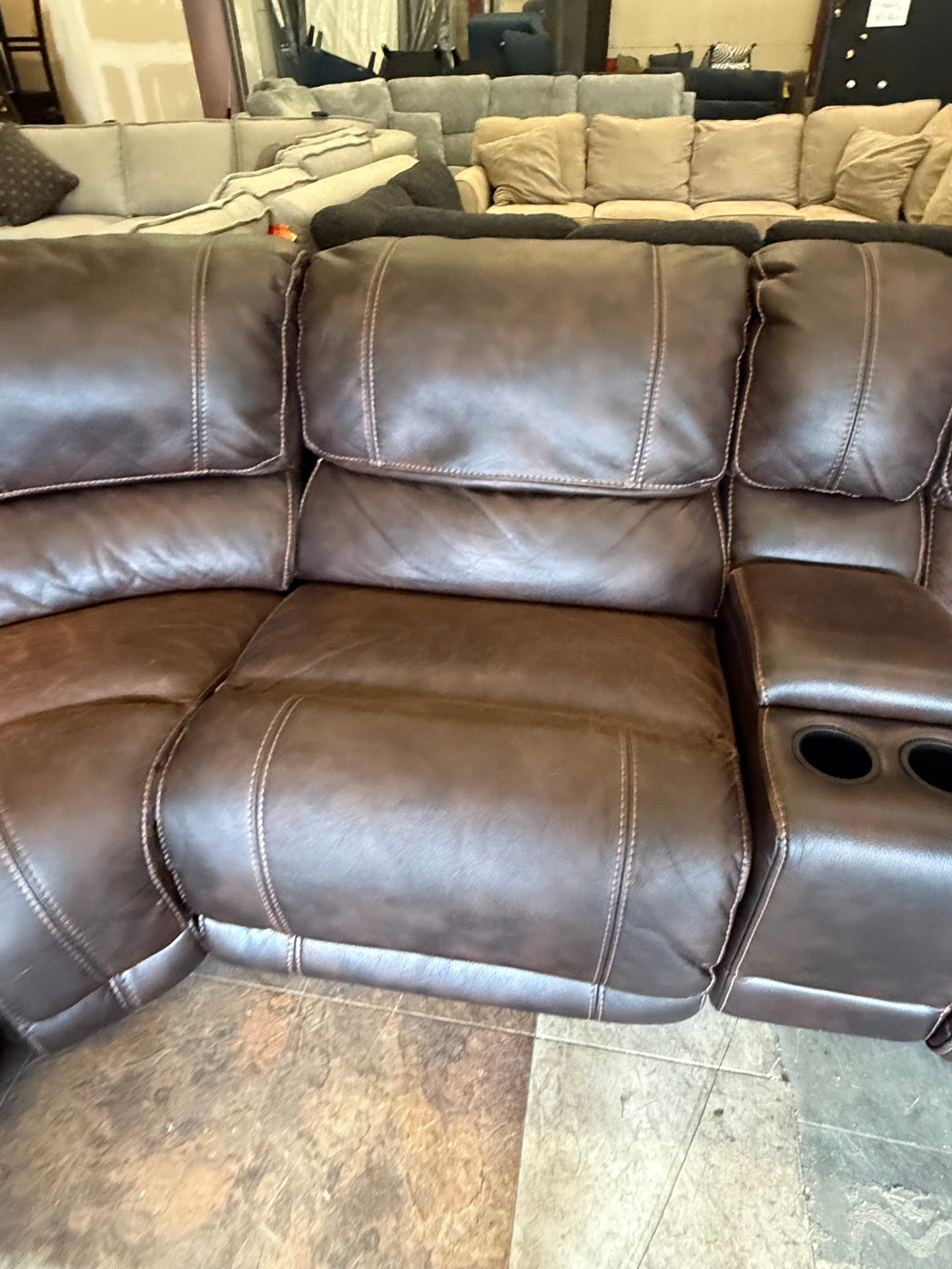 *Free Delivery* Retails $2000+ - Raymour & Flannigan Leather Sectional Couch with Power Recliners and Console (Copy)