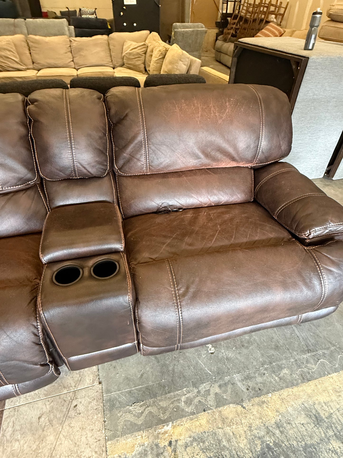 *Free Delivery* Retails $2000+ - Raymour & Flannigan Leather Sectional Couch with Power Recliners and Console (Copy)