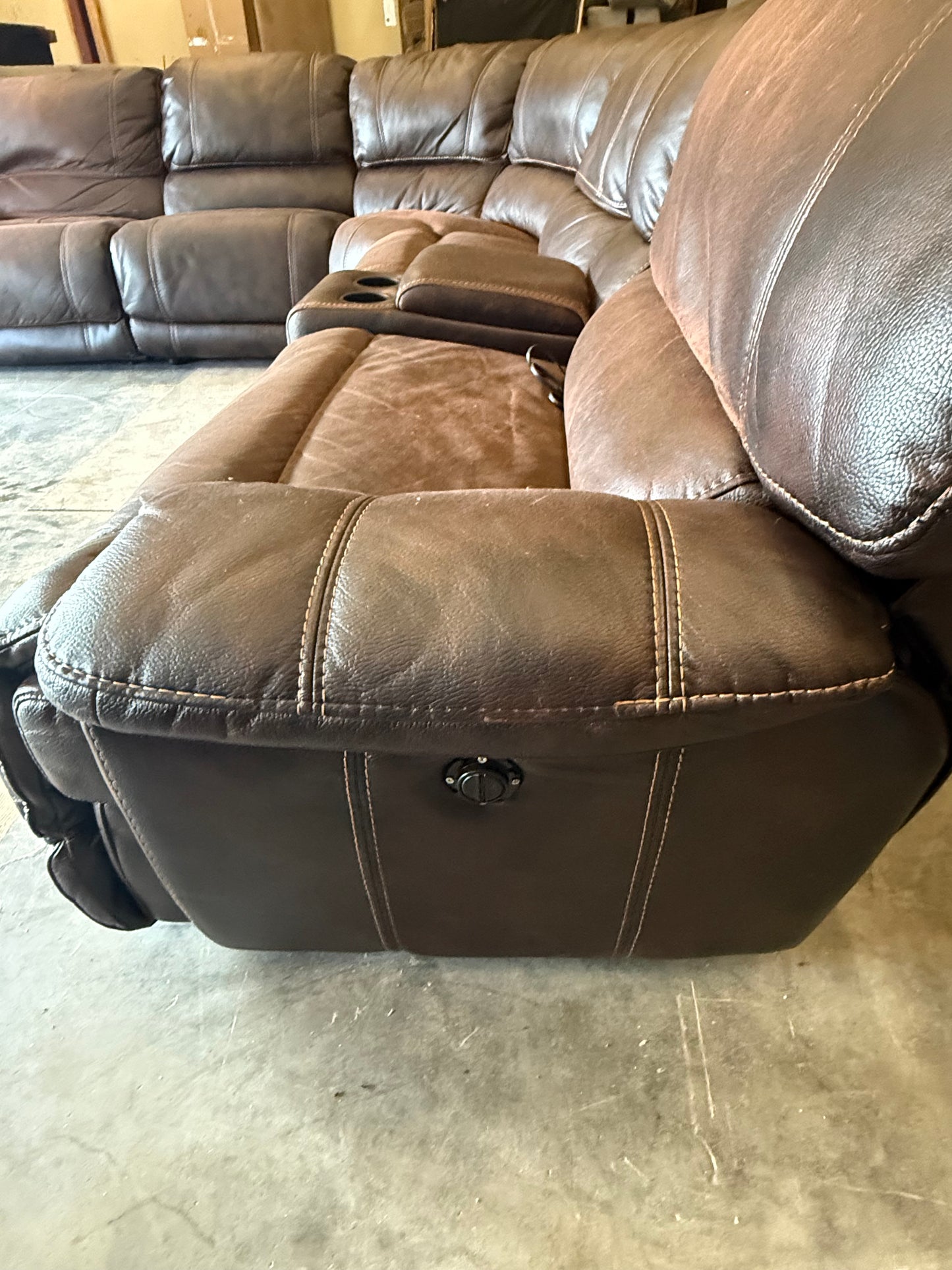 *Free Delivery* Retails $2000+ - Raymour & Flannigan Leather Sectional Couch with Power Recliners and Console (Copy)