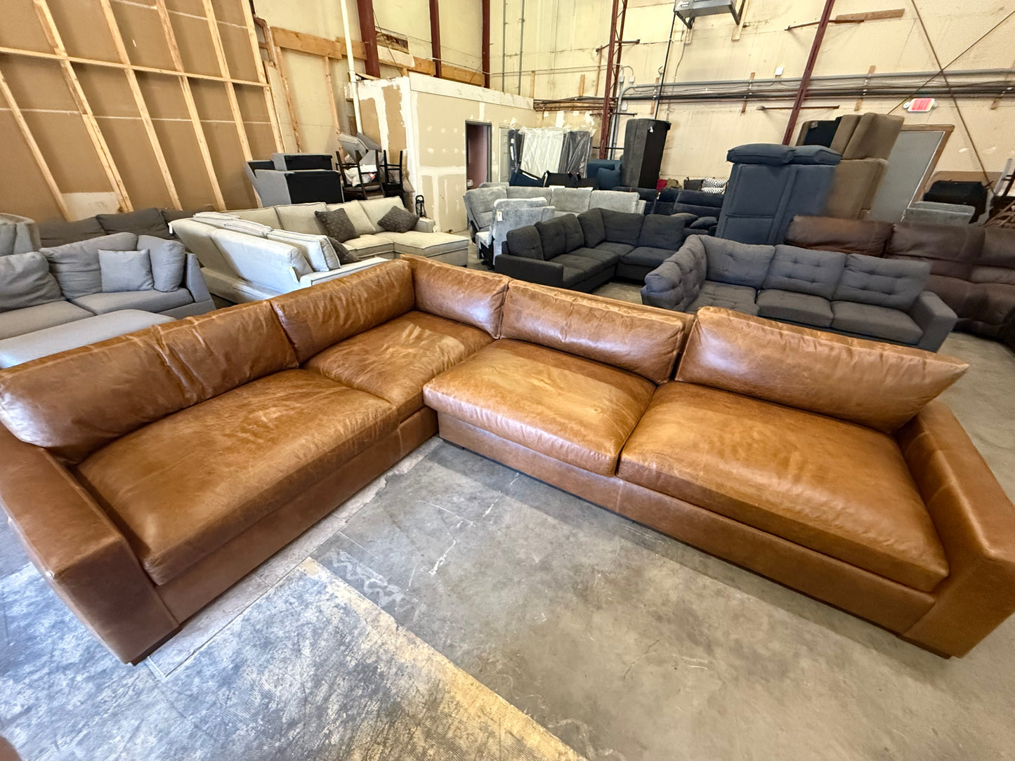 2025 Restoration Hardware Maxwell Leather L-Sectional – Chestnut Italian Berkshire $8,999