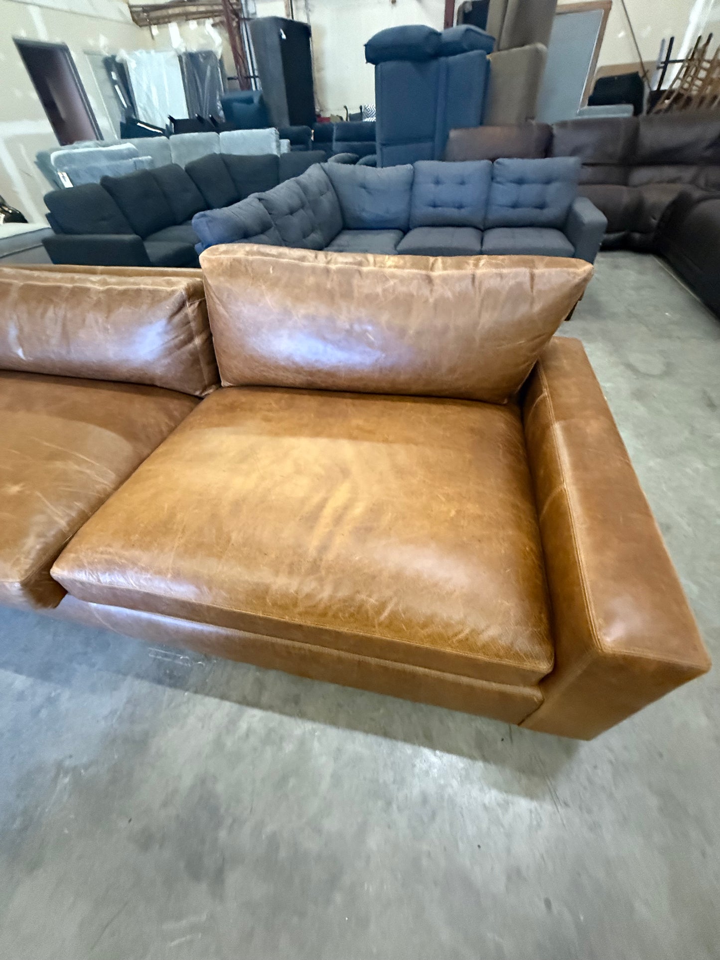 2025 Restoration Hardware Maxwell Leather L-Sectional – Chestnut Italian Berkshire $8,999