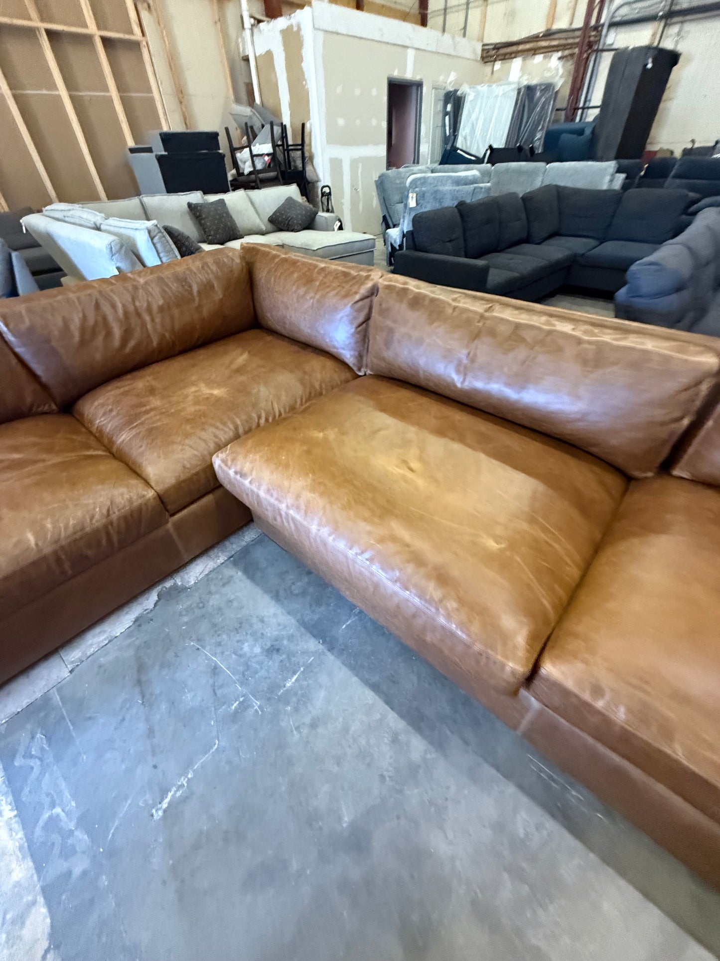 2025 Restoration Hardware Maxwell Leather L-Sectional – Chestnut Italian Berkshire $8,999