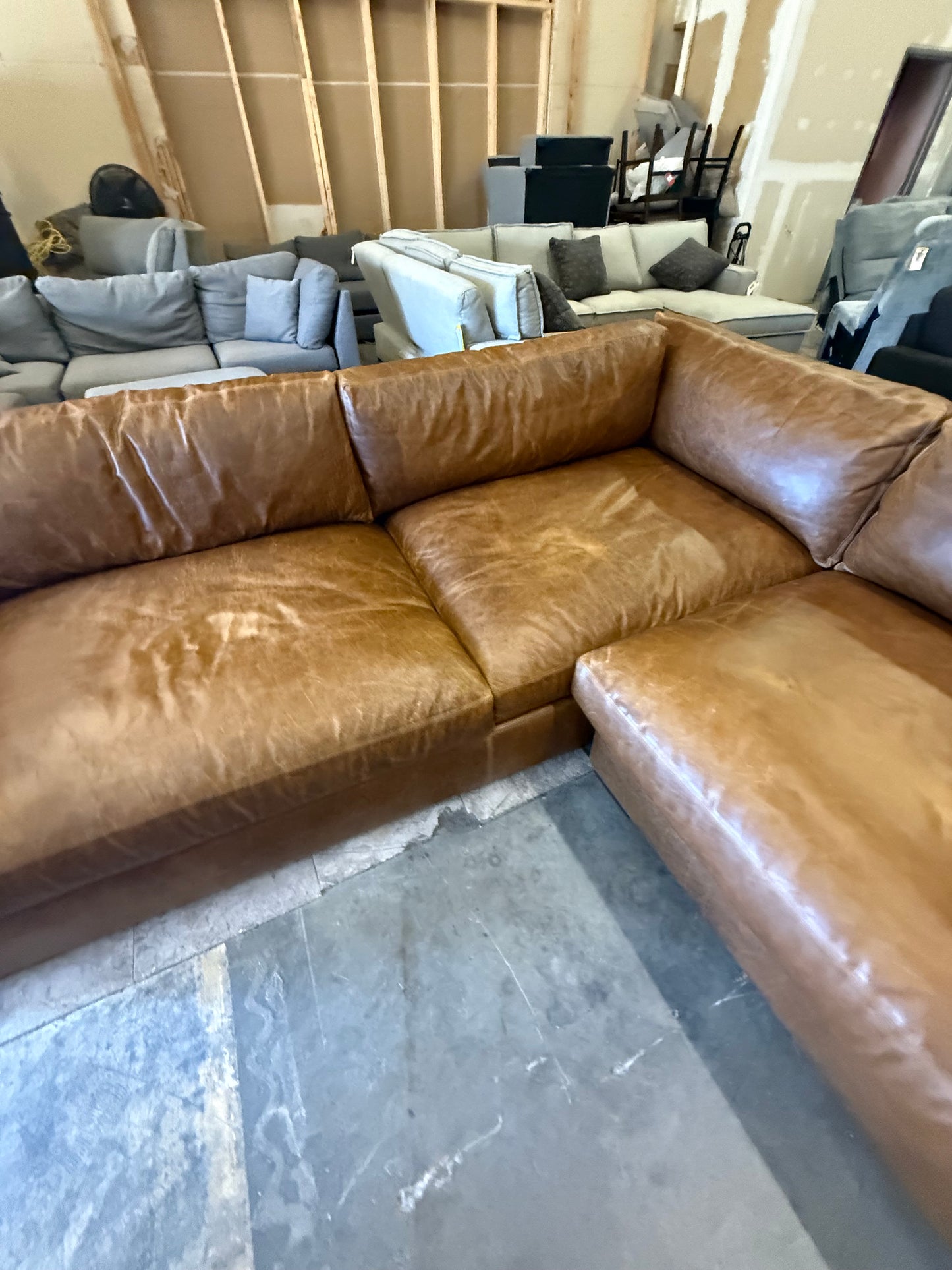 2025 Restoration Hardware Maxwell Leather L-Sectional – Chestnut Italian Berkshire $8,999