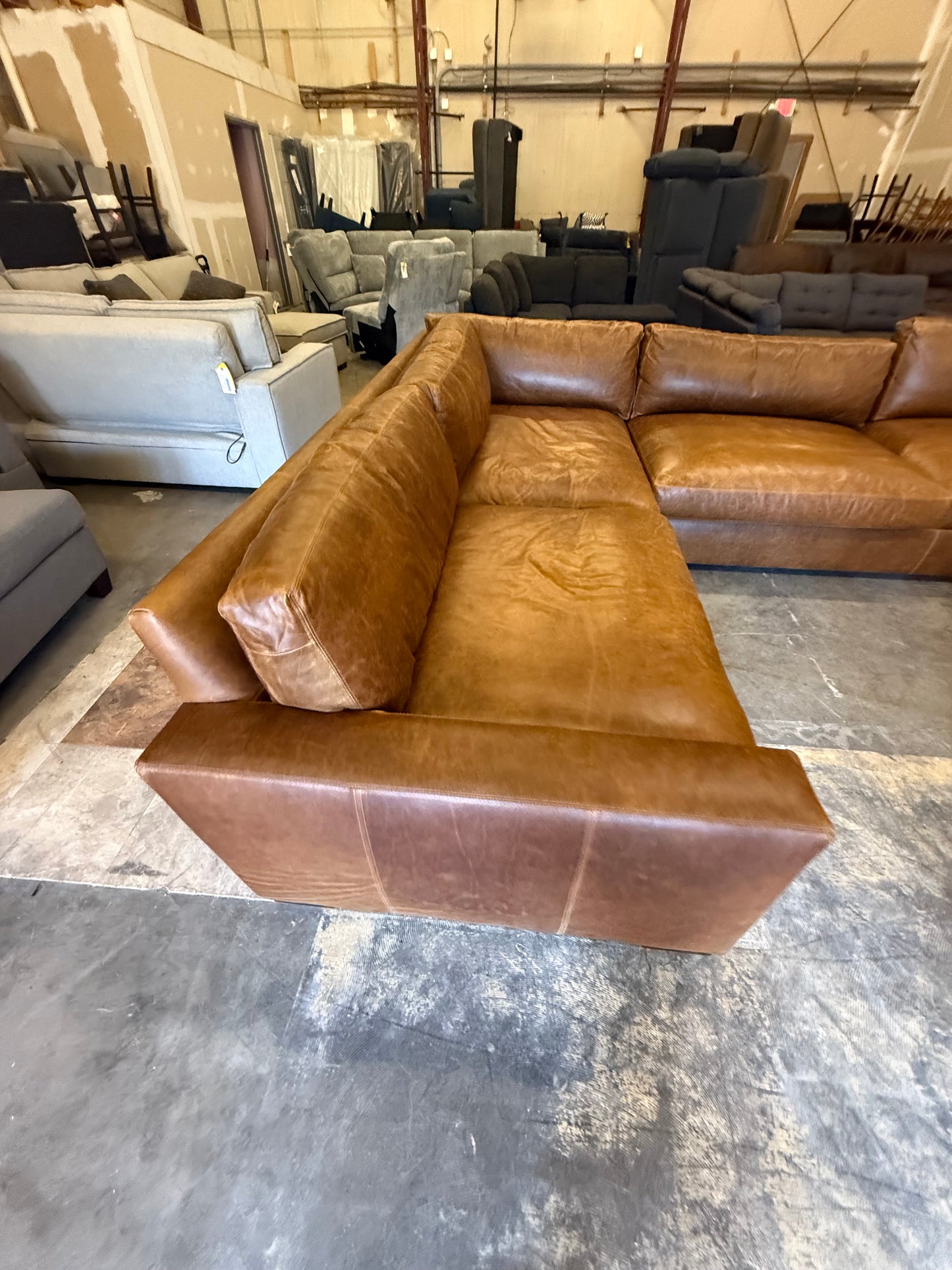 2025 Restoration Hardware Maxwell Leather L-Sectional – Chestnut Italian Berkshire $8,999