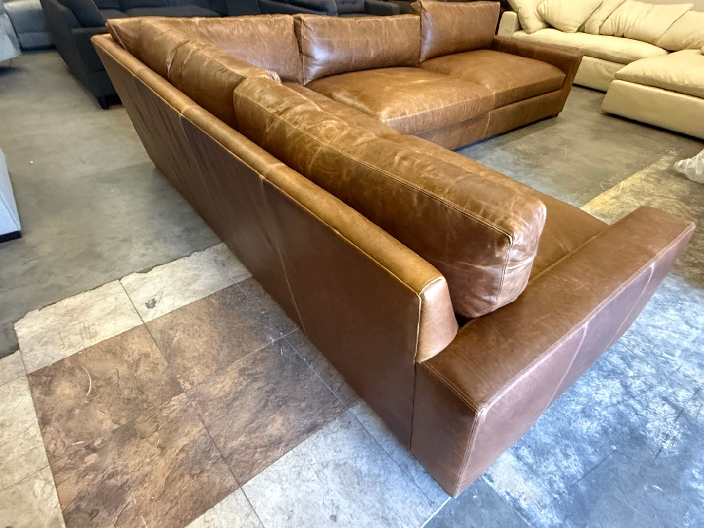 2025 Restoration Hardware Maxwell Leather L-Sectional – Chestnut Italian Berkshire $8,999