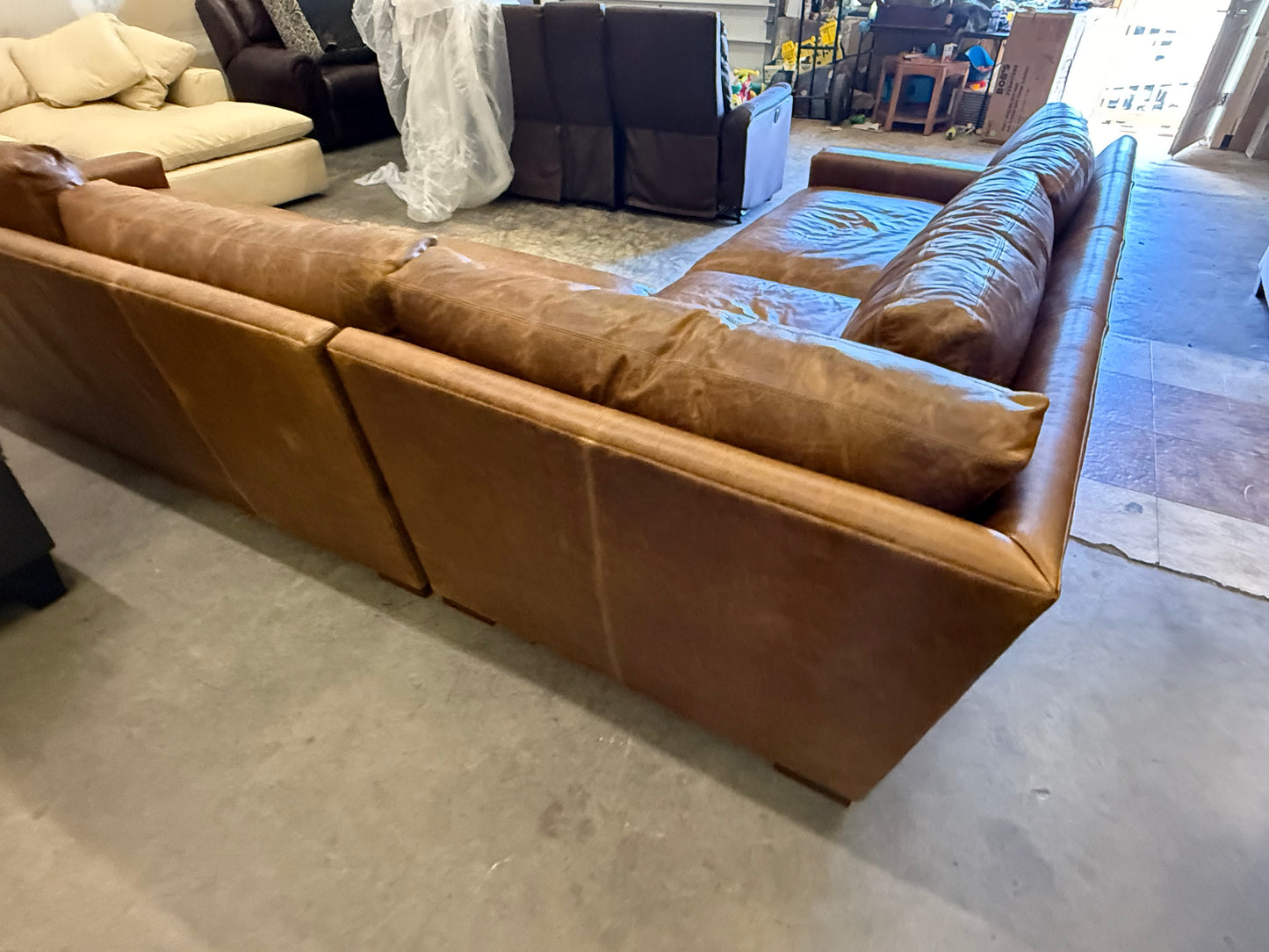 2025 Restoration Hardware Maxwell Leather L-Sectional – Chestnut Italian Berkshire $8,999