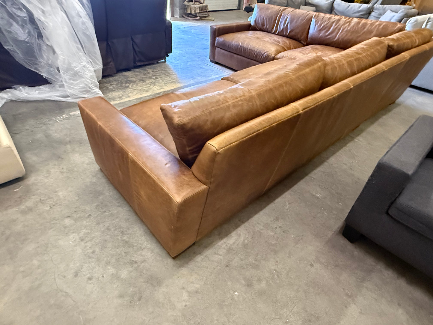 2025 Restoration Hardware Maxwell Leather L-Sectional – Chestnut Italian Berkshire $8,999