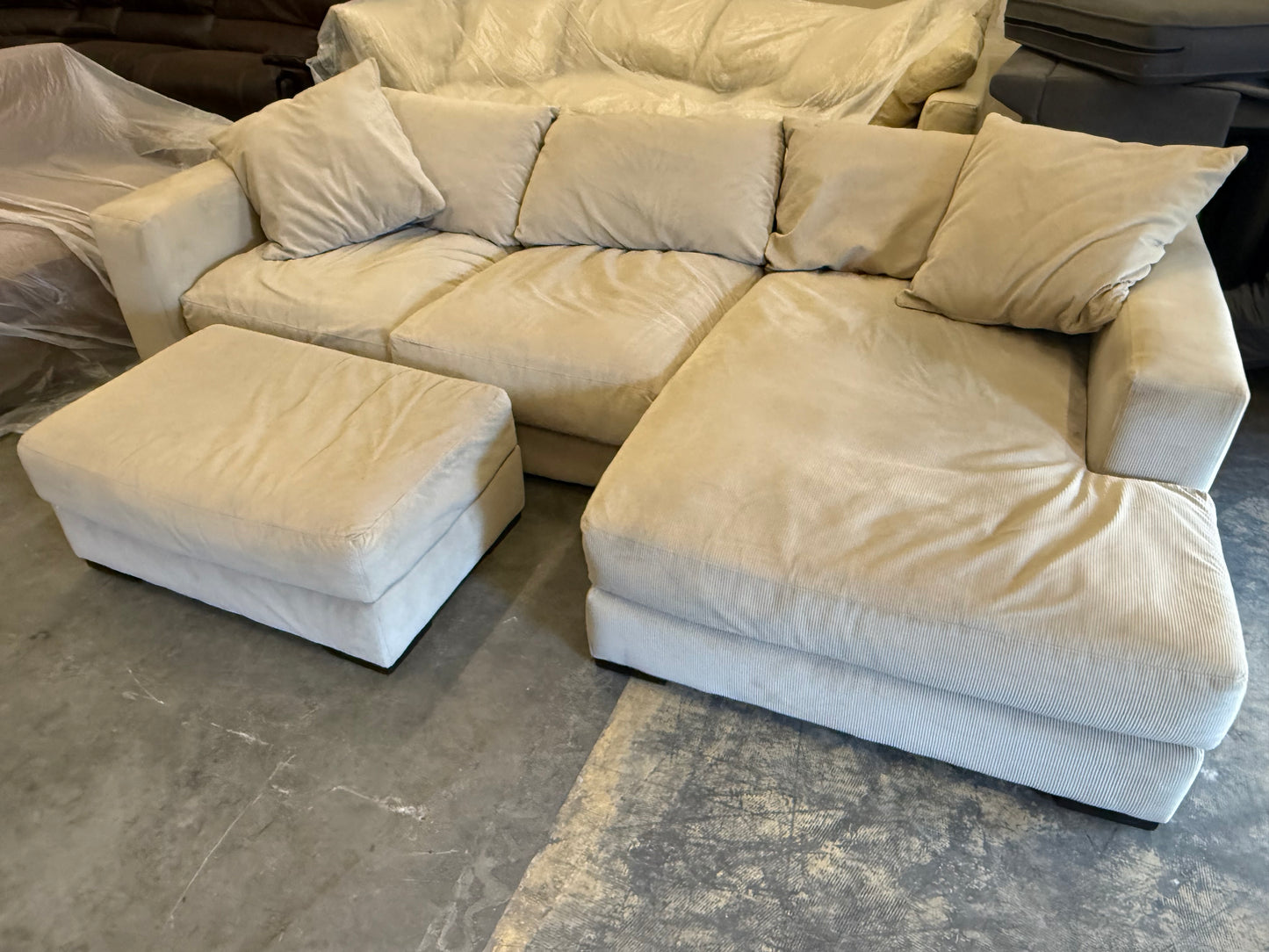 *Free Delivery* Excellent Condition Microfiber Corduroy Cloud Couch with Ottoman (Retails $2000+)