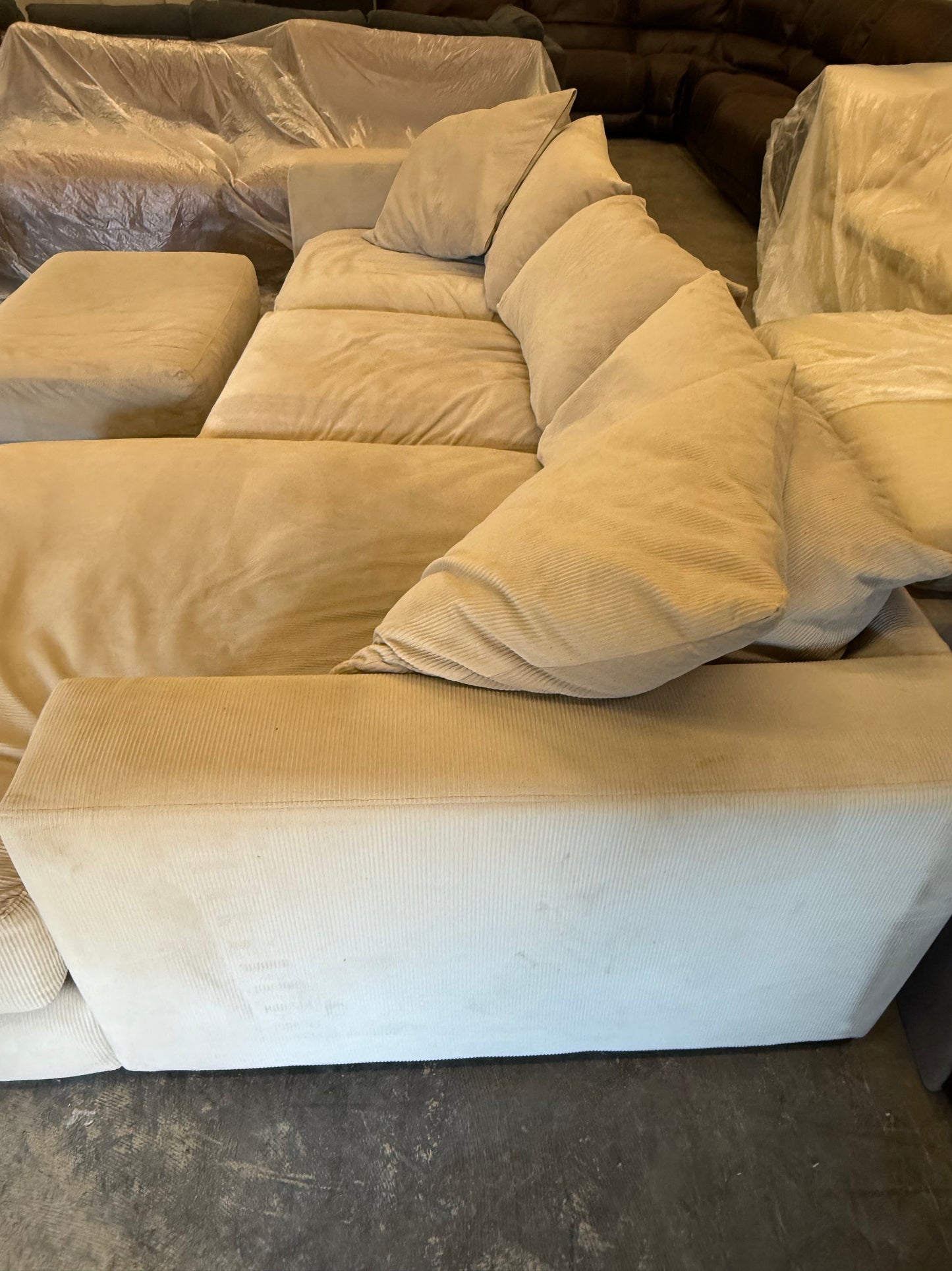 *Free Delivery* Excellent Condition Microfiber Corduroy Cloud Couch with Ottoman (Retails $2000+)
