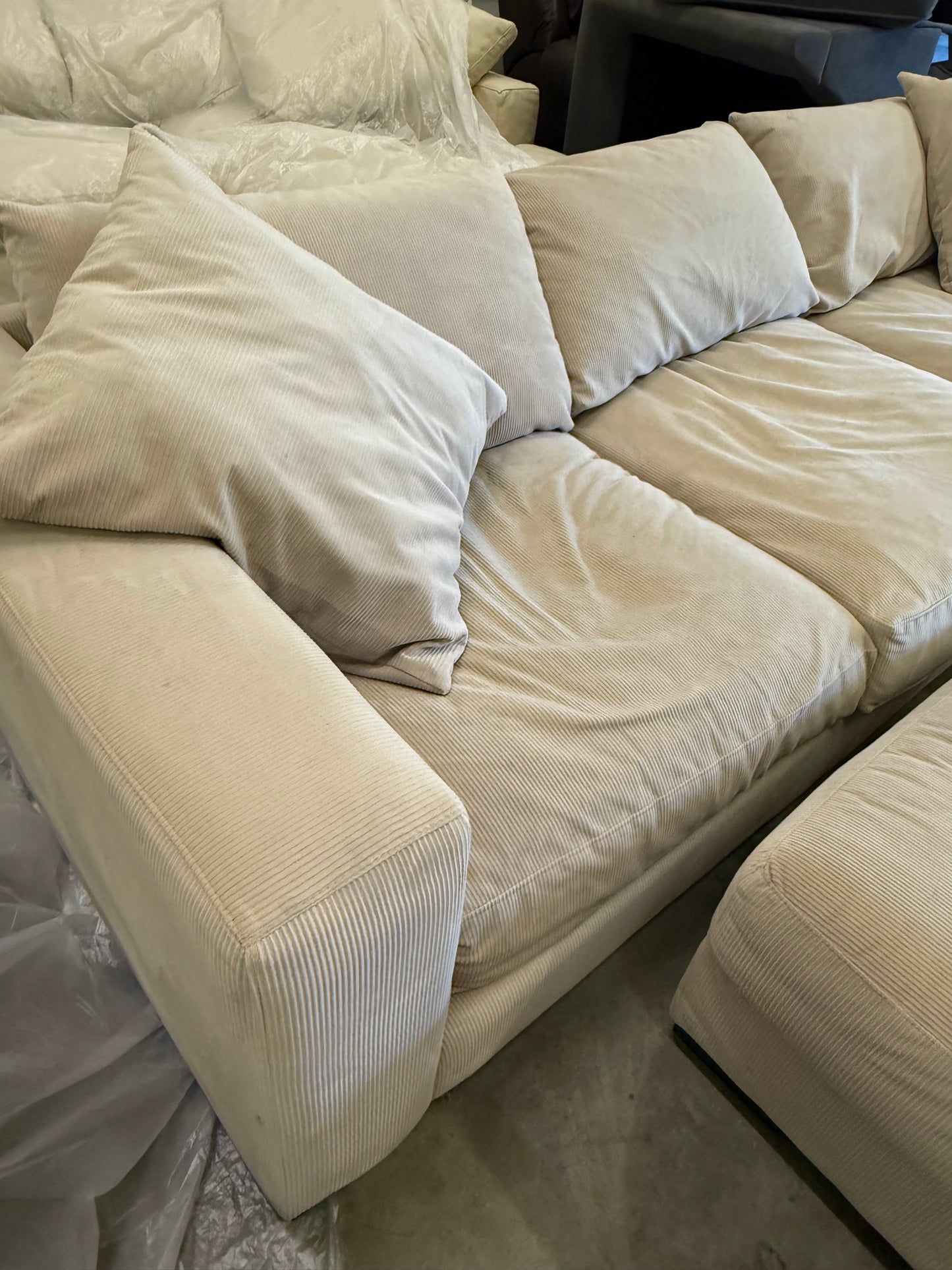 *Free Delivery* Excellent Condition Microfiber Corduroy Cloud Couch with Ottoman (Retails $2000+)