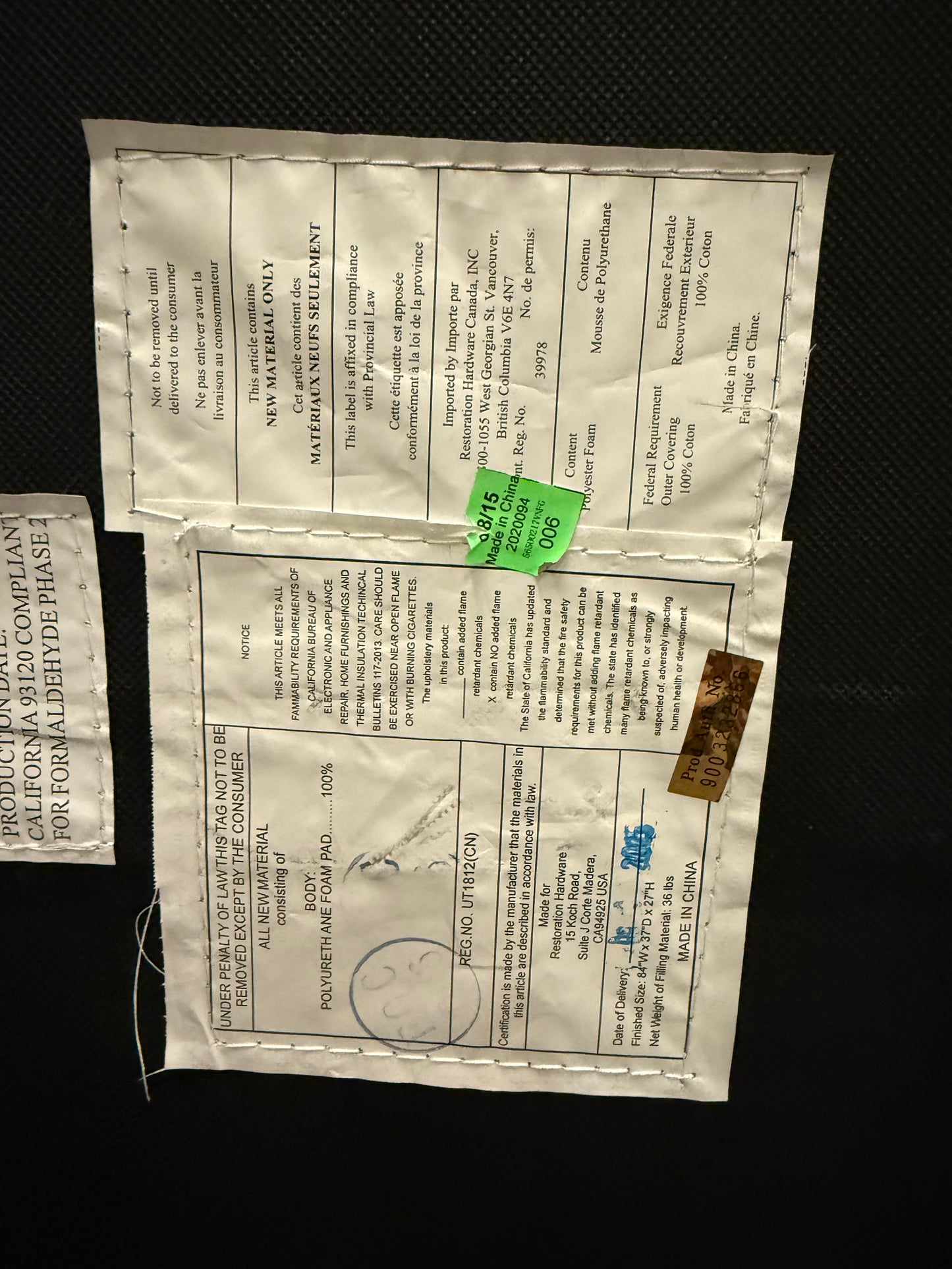 *Free Delivery* Pair of Restoration Hardware Highend Tufted Chesterfield Full Sized Couches