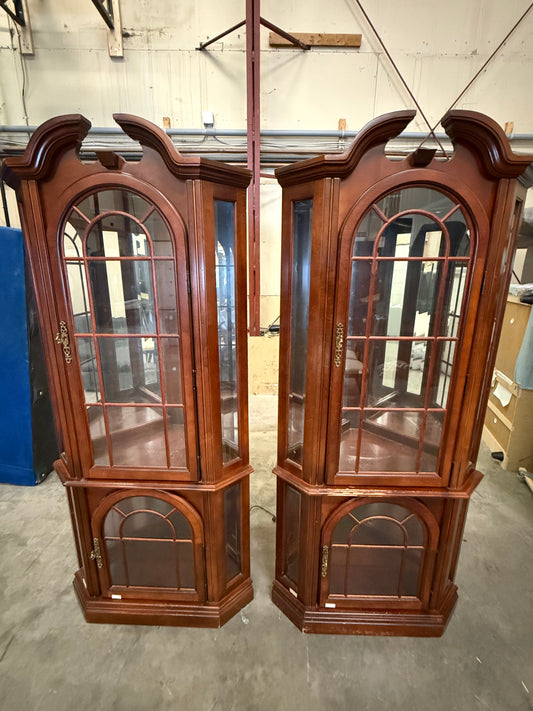 Cherry Curio Cabinets with Glass Shelves and Light - Matching Set PULASKI FURNITURE