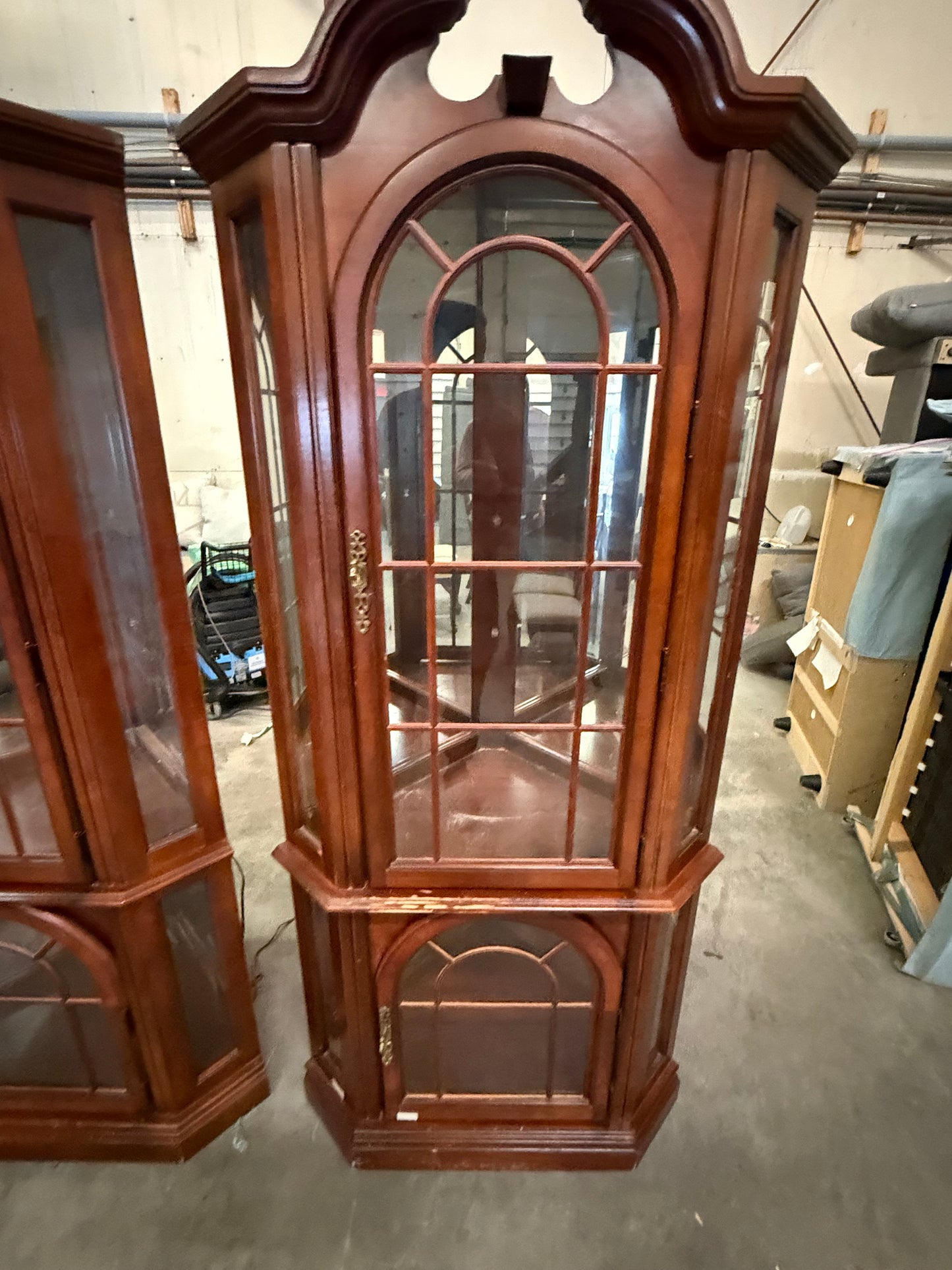 Cherry Curio Cabinets with Glass Shelves and Light - Matching Set PULASKI FURNITURE