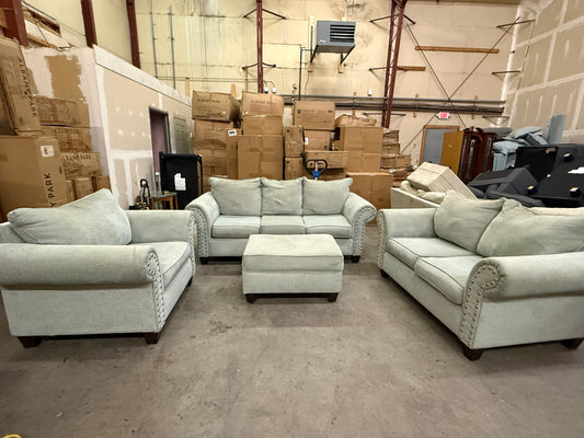 *Free Delivery* Light Blue Hue Couch Set with Matching Ottoman with Storage