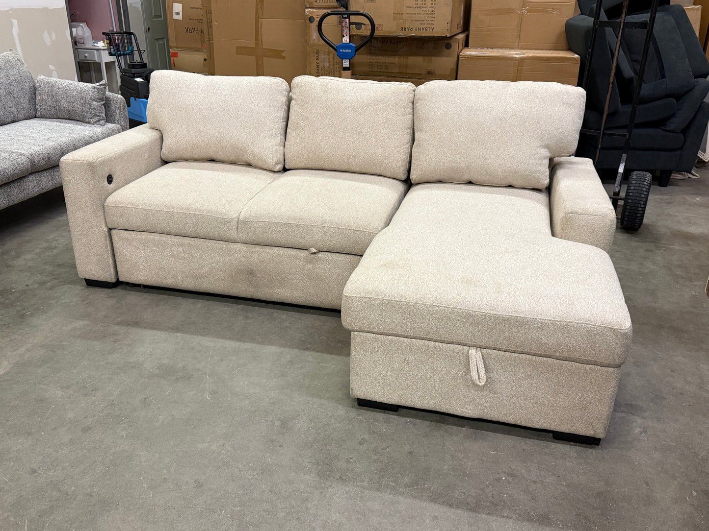 *Free Delivery* Retailer Return Liquidation Sectional with Bed and USB Beige