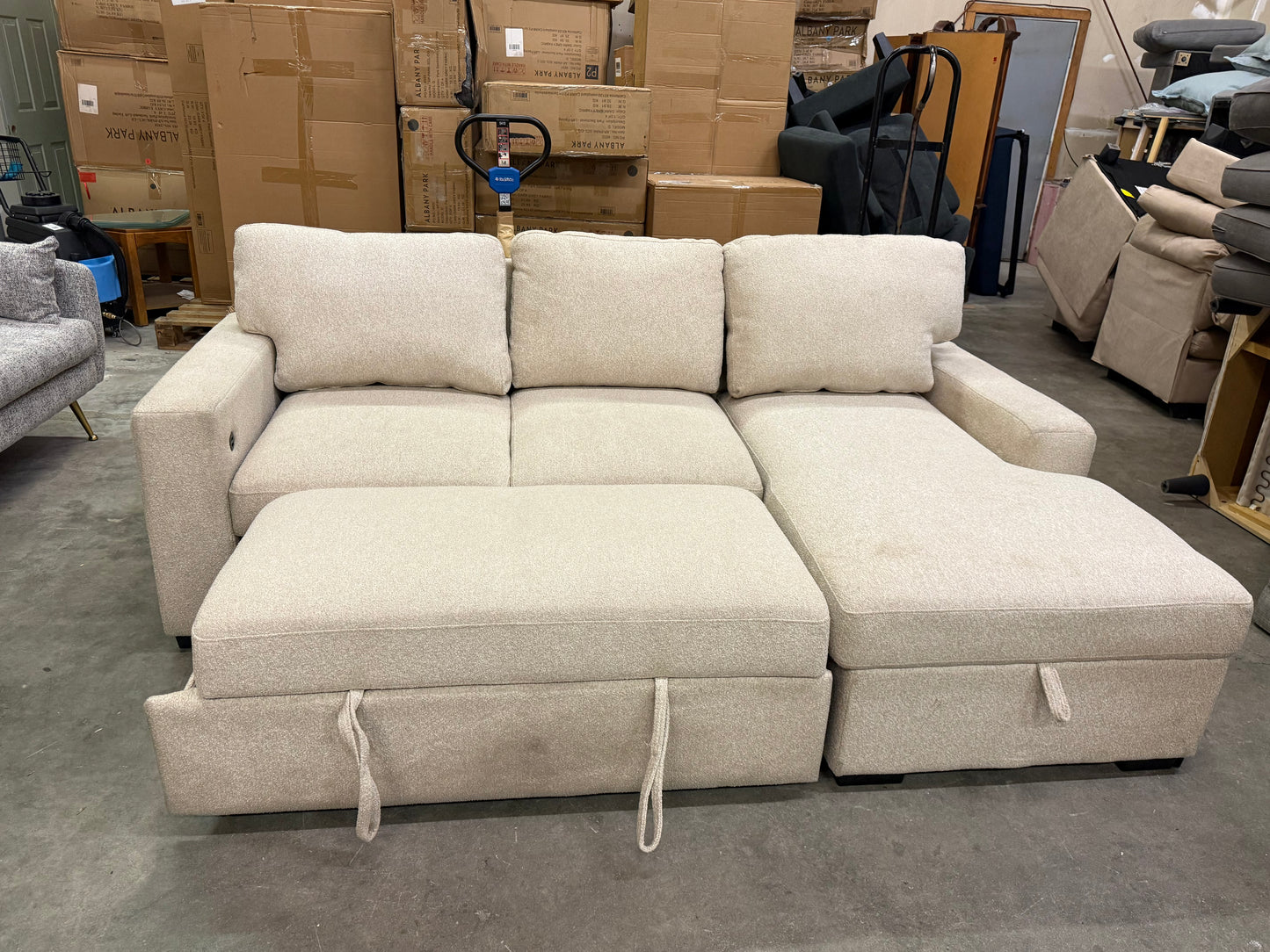 *Free Delivery* Retailer Return Liquidation Sectional with Bed and USB Beige