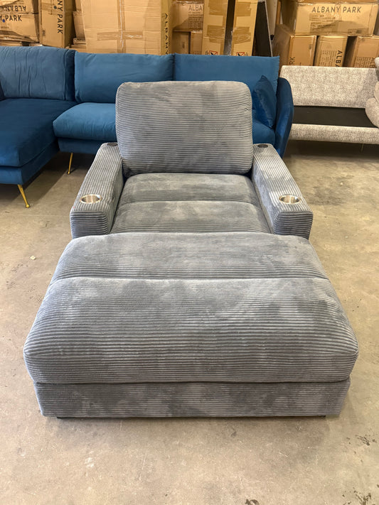 *Free Delivery* Retailer Return, Like-New Liquidation - Cordurroy Chaise Chair w USB RECLINES