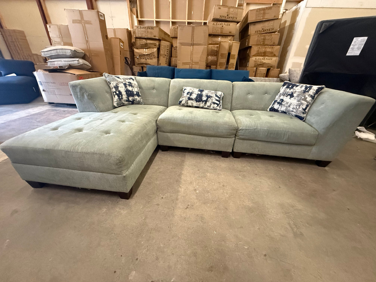 *Free Delivery* Great Condition Light Blue Sectional Couch - 3 Pieces